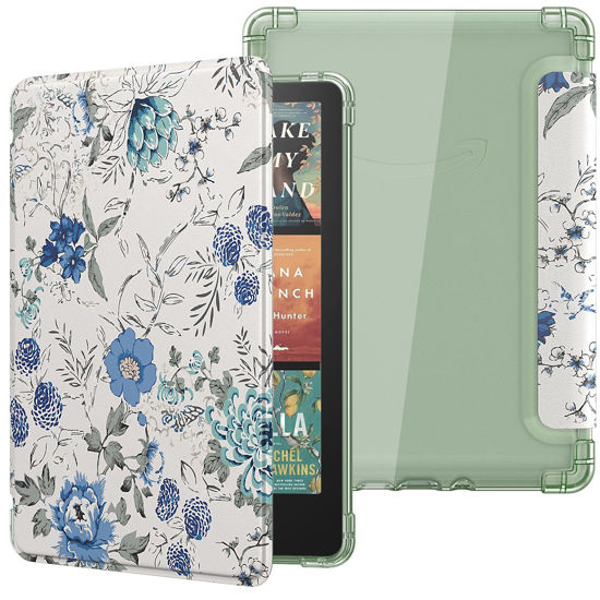 Picture of MoKo Case for All-new 7" Kindle Paperwhite 12th Gen 2024&Kindle Colorsoft Signature Edition 2024,Ultra Clear Soft Flexible Transparent TPU Back Cover Light Shell with Auto Wake/Sleep,White Blue Floral