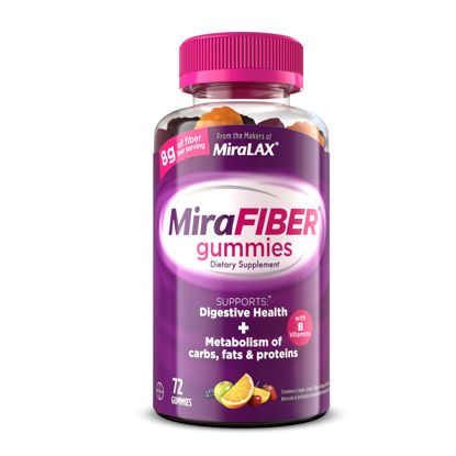 Picture of MiraFIBER Gummies | From The Gut Experts at MiraLAX | 8g of Daily Prebiotic Fiber with B Vitamins to Support Digestive Health and Metabolism | Fruit Flavored Fiber Gummies, 72 Count
