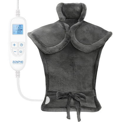 Picture of RENPHO Heating Pad for Back Pain Relief, Valentines Day Gifts for Her Him, Birthday Gifts for Women Men Mom, FSA HSA Eligible, Neck and Shoulder Heat Pad, Fast Heating, 24"x33", ETL Certified, Gray