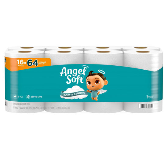 Picture of Angel Soft Toilet Paper, 16 Mega Rolls = 64 Regular Rolls, Soft and Strong Toilet Tissue