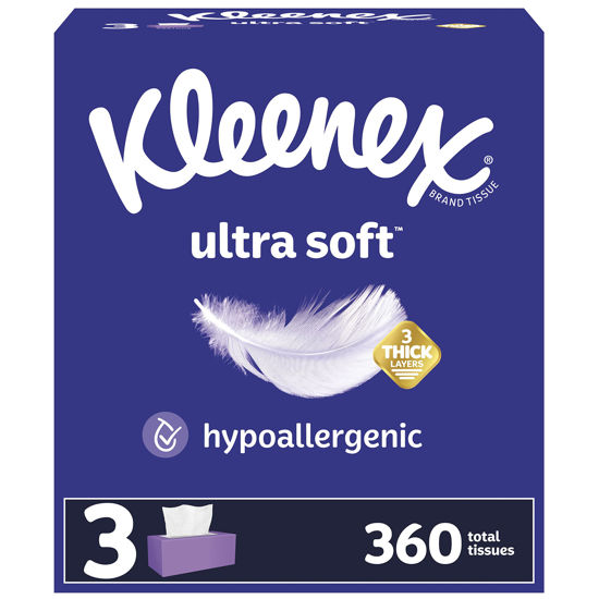 Picture of Kleenex Ultra Soft Facial Tissues, 3 Flat Boxes, 120 Tissues per Box, 3-Ply (360 Total Tissues), Packaging May Vary