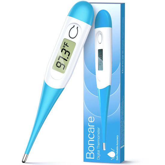 Picture of Boncare 10 Seconds Oral Thermometer for Adults and Kids - Accurate & Safe Rectal Thermometer for Baby with Fever Alarm, Digital Thermometer FSA HSA Eligible (Light Blue)