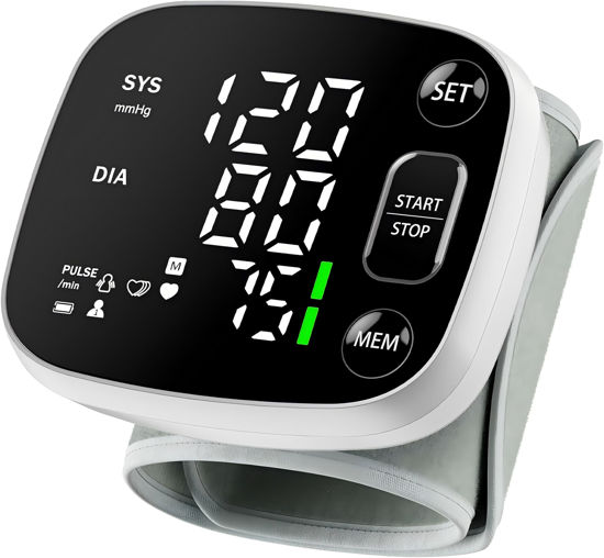 Picture of Oklar Blood Pressure Monitors for Home Use Rechargeable Wrist Digital BP Machine Cuff with LED Backlit Display, Voice Broadcast, 240 Memory Storage for 2 Users with Carrying Case