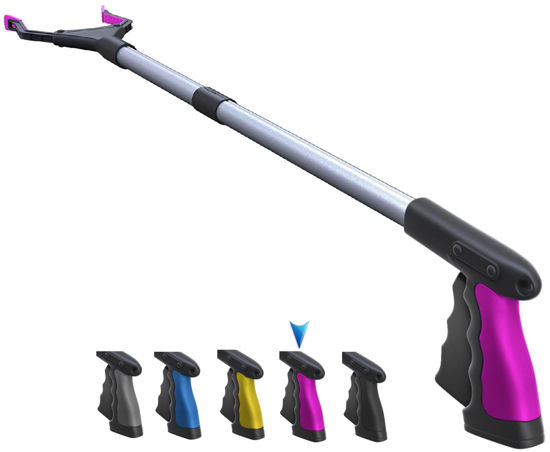 Picture of FitPlus 2024 Upgrade PowerGrip T9, Grabber Reacher Tool, Wide Jaw, Foldable, Steel Cable, with 96 Grip Points for Firm Grip, 32" with Magnet (Pink, 32 Inch)