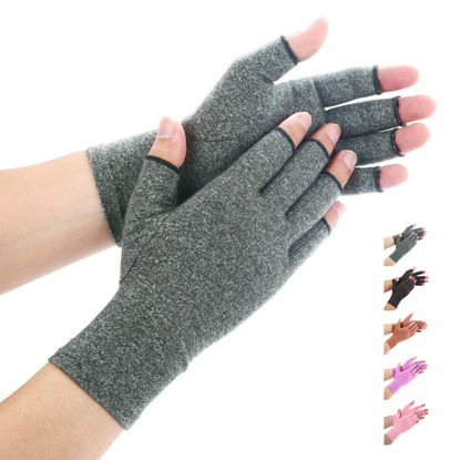 Picture of Duerer Arthritis Compression Gloves Women Men for RSI, Carpal Tunnel, Rheumatiod, Tendonitis, Fingerless Gloves for Computer Typing and Dailywork (Gray, M)