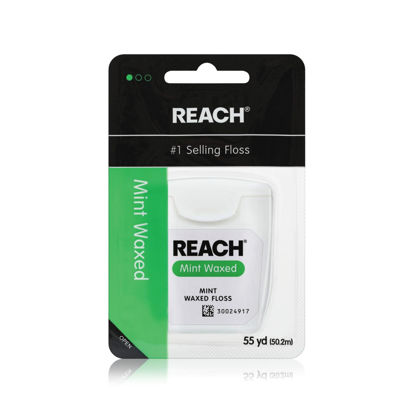 Picture of REACH Waxed Dental Floss, Mint, Plaque Remover for Teeth, Shred Resistant, Floss Slides Smoothly, Easy to Use, Waxed, Deep Cleaning Teeth, Oral Care, PFAS Free, for Adults & Kids, 1 Pack, 55 yd