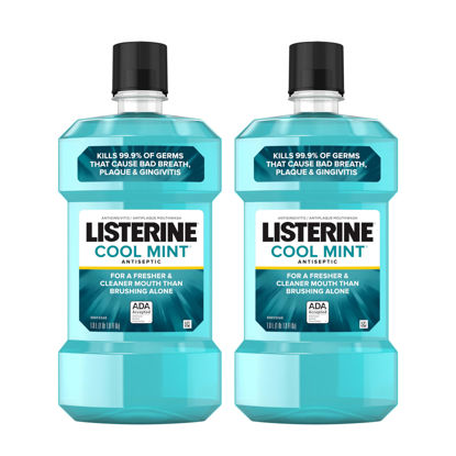 Picture of Listerine Cool Mint Mouthwash, Kills 99.9% of Germs That Cause Bad Breath, Plaque and Gingivitis, Antiseptic, Cool Mint Flavor, 1 L, 2 Pack