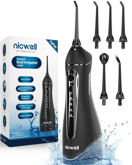 Picture of Nicwell Water Dental Flosser Teeth Pick - Cordless Portable 4 Modes Rechargeable Flossers Oral Irrigator IPX7 Waterproof Travel Gum Floss Cleaner Deep Cleaning Flossing Picks for Home Daily Shower