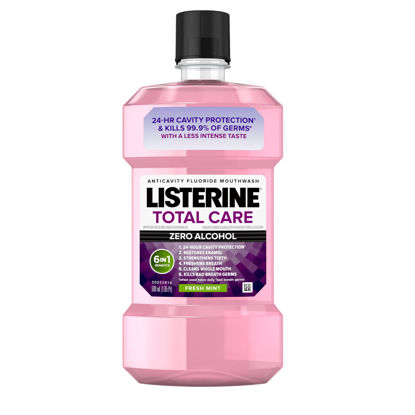 Picture of Listerine Total Care Alcohol-Free Anticavity Fluoride Mouthwash, 6 Benefit Oral Rinse to Help Kill 99% of Germs That Cause Bad Breath, Strengthen Enamel, Fresh Mint Flavor, 500 mL