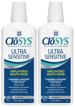 Picture of CloSYS Ultra Sensitive Mouthwash, Unflavored Alcohol Free, Dye Free, pH Balanced, Helps Soothe Entire Mouth - 32 Oz (Pack of 2)