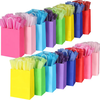 Picture of BLEWINDZ 32 Pieces Gift Bags with 32 Tissues, 8 Colors Party Favor Bags with Handles, Rainbow Gift Bags for Wedding, Birthday, Party Supplies and Gifts
