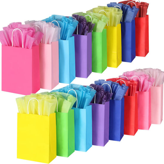 Picture of BLEWINDZ 32 Pieces Gift Bags with 32 Tissues, 8 Colors Party Favor Bags with Handles, Rainbow Gift Bags for Wedding, Birthday, Party Supplies and Gifts