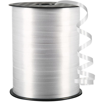 Picture of OMISELIO White Curling Ribbon, 500 Yard White Ribbon, Curling Ribbon for Gift Wrapping, Balloon Ribbon, Balloon String, Curly Ribbon, Thin Ribbon, 3/16" Gift Ribbon for Baby Shower, Christmas
