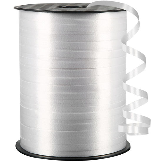 Picture of OMISELIO White Curling Ribbon, 500 Yard White Ribbon, Curling Ribbon for Gift Wrapping, Balloon Ribbon, Balloon String, Curly Ribbon, Thin Ribbon, 3/16" Gift Ribbon for Baby Shower, Christmas