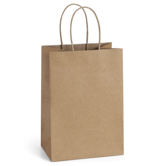Picture of BagDream 100Pcs 5.25x3x8 Inches Gift Bags Small Paper Bags with Handles Bulk Kraft Brown Paper Shopping Wedding Birthday Party Favor Gift Bags For Goody Craft