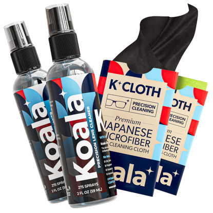 Picture of Koala Eyeglass Lens Cleaner Spray Kit | (2x) Glasses Cleaner Bottle + (2x) Microfiber Cloth | Alcohol Free Eyeglasses, Screen, and Camera Cleaning Kit | Made in USA (4 Piece Set)