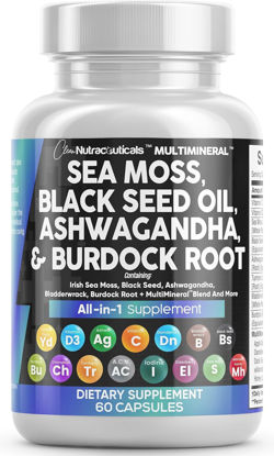 Picture of Clean Nutraceuticals Sea Moss Black Seed Oil Ashwagandha Turmeric Bladderwrack Burdock & Vitamin C Vitamin D3 with Elderberry Manuka Dandelion Yellow Dock Iodine Chlorophyll ACV