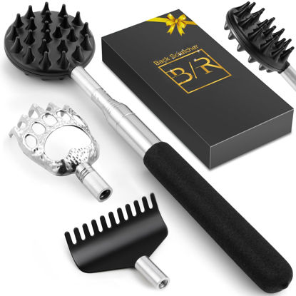Picture of TUKUOS Telescoping Back Scratcher with 4Pcs Detachable Scratching Heads, Valentines Day Gifts for him Back Scratcher for Men/Women,White Elephant Gifts for Adults Birthday Gifts for Men Women