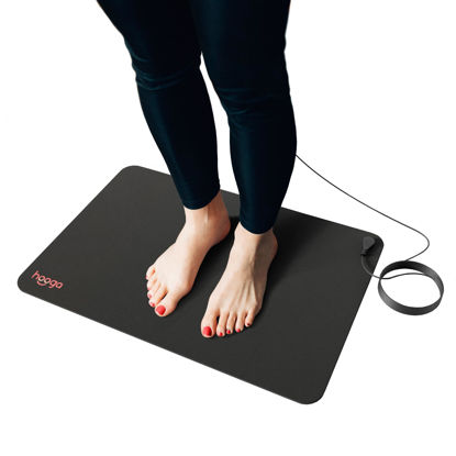 Picture of Hooga Grounding Mat for Sleep, Energy, Pain Relief, Inflammation, Balance, Wellness. Earth Connected Therapy. Indoor Grounding at Home, Office, Work. 15 Foot Cord Included. Conductive Carbon