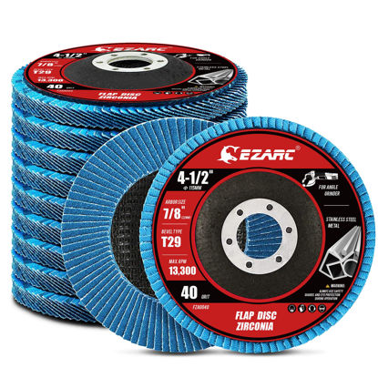 Picture of EZARC Flap Discs 40 Grit, 4 1/2 x 7/8-Inch Flap Sanding Disc, Type 29 Zirconia Grinding Wheel for Stainless Steel, Sheet Metal (10 Pack)