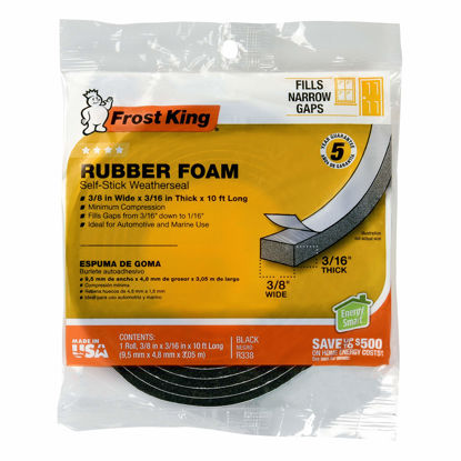 Picture of Frost King R338H Self-Stick Rubber Foam Weatherseal, 3/8"W, 3/16"T, Black|Blacks