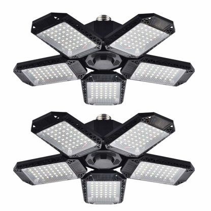 Picture of Mefflypee 2 Pack LED Garage Lights, 120W Deformable LED Garage Ceiling Light with 5 Adjustable Panels, 12000LM E26 Shop Lamp for Basement, Barn, High Bay, Store (2 Pack)