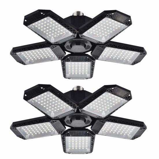Picture of Mefflypee 2 Pack LED Garage Lights, 120W Deformable LED Garage Ceiling Light with 5 Adjustable Panels, 12000LM E26 Shop Lamp for Basement, Barn, High Bay, Store (2 Pack)