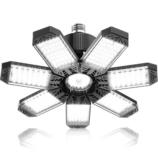 Picture of HAPYLUMI LED Garage Light 200W, Super Bright Garage Lights 20000LM Garage Lights Ceiling Led with 7 Adjustable Panels 6500K Led Shop Lights Screw in E26/E27 Bulb Socket for Garage Basement Lighting