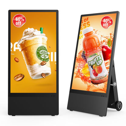 Picture of 43 Inch Outdoor Digital Signage Displays,Rechargeable Digital Lcd Kiosks,Moveable Commercial Totem,IP55 Waterproof,Auto Adjustment High Brightness Screen,High Capacity Battery,Android 9.0