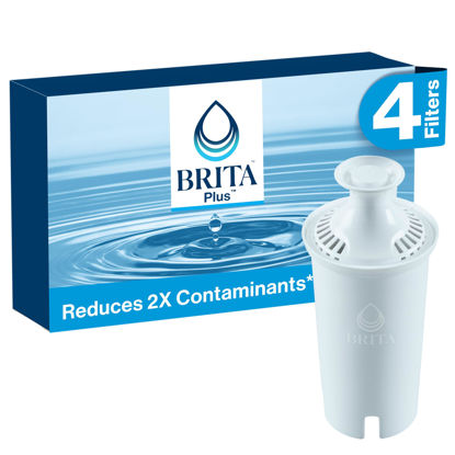 Picture of Brita Plus Water Filter, BPA-Free, High-Density Replacement Filter for Pitchers and Dispensers, Reduces 2x Contaminants*, Lasts Two Months or 40 Gallons, Includes 4 Filters