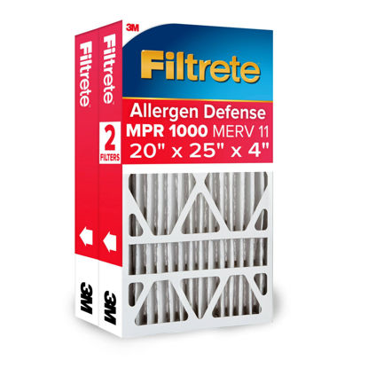 Picture of Filtrete 20x25x4, AC Furnace Air Filter, MPR 1000 DP, Micro Allergen Defense Deep Pleat, 2-Pack (actual dimensions 19.88 x 24.63 x 4.31)