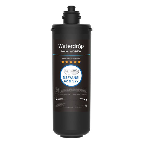 Picture of Waterdrop RF10 Replacement Filter Cartridge for 10UA/10UB Under Sink Water Filter, Reduces PFAS, PFOA/PFOS, Lead, Chlorine, Bad Taste & Odor, NSF/ANSI 42 Certified, 11K Gallons High Capacity