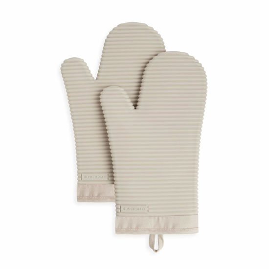 Picture of KitchenAid Ribbed Soft Silicone Oven Mitt Set, 7"x13", Milkshake 2 Count