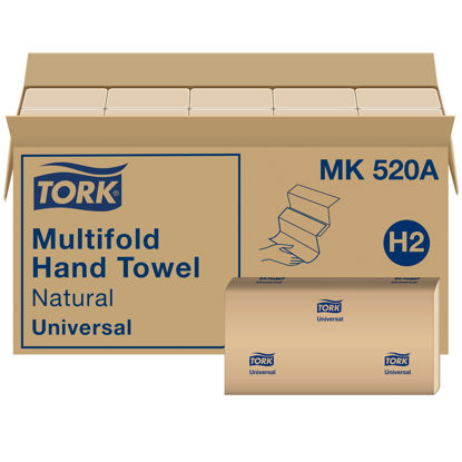 Picture of Tork Multifold Hand Towel, Natural, 100% recycled, FSC certified, Compatible with H2 Dispensers, 16 packs x 250 sheets (MK520A)