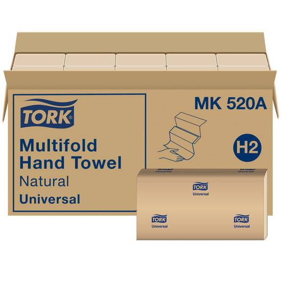 Picture of Tork Multifold Hand Towel, Natural, 100% recycled, FSC certified, Compatible with H2 Dispensers, 16 packs x 250 sheets (MK520A)