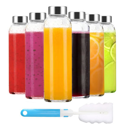Picture of Luxfuel Clear Glass Bottles with Lids 18 oz, Reusable Glass Water Bottles with Stainless Steel Cap for Juicing,Refrigerator,100% Leak Proof, BPA Free, Glass Juice Bottles Set of 6