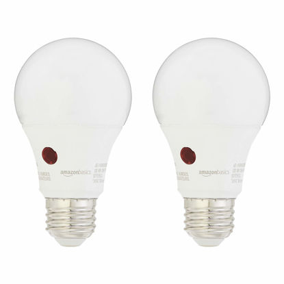 Picture of Amazon Basics A19 Dusk to Dawn Sensor LED Outdoor Light Bulb, 60W Equivalent, Energy-Efficient 9W, Daylight 2700K, E26 Base, 10,000 Hours, 2 Count (Pack of 1)