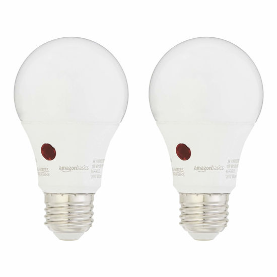 Picture of Amazon Basics A19 Dusk to Dawn Sensor LED Outdoor Light Bulb, 60W Equivalent, Energy-Efficient 9W, Daylight 2700K, E26 Base, 10,000 Hours, 2 Count (Pack of 1)