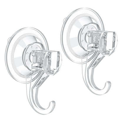Picture of VIS'V Suction Cup Hooks, Small Clear Shower Suction Hooks Heavy Duty Vacuum Suction Cups with Hooks Removable Reusable Bathroom Suction Hooks for Tile Wall Window Glass Door 2 Pcs