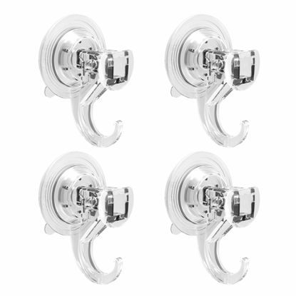 Picture of Quntis Suction Hooks 4 Packs, Powerful Push and Lock Vacuum Multi-Purpose Suction Shower Hooks Wreath Hanger Strong Absorption Suction Cup Holds Up to 3kg Transparent for Kitchen Bathroom Door Window