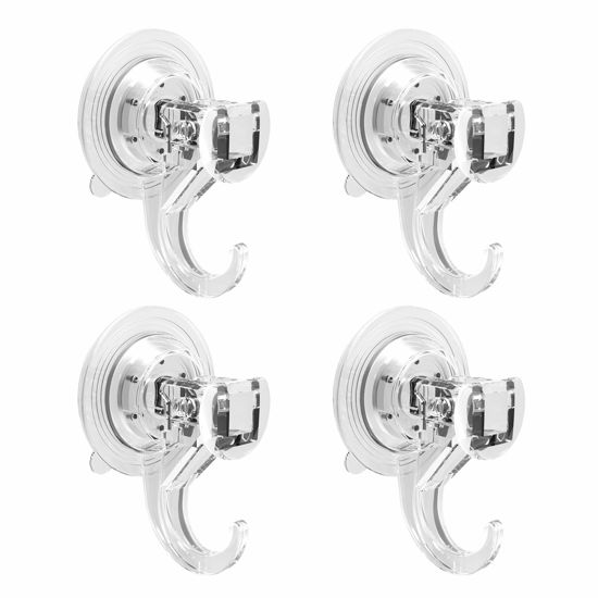 Picture of Quntis Suction Hooks 4 Packs, Powerful Push and Lock Vacuum Multi-Purpose Suction Shower Hooks Wreath Hanger Strong Absorption Suction Cup Holds Up to 3kg Transparent for Kitchen Bathroom Door Window