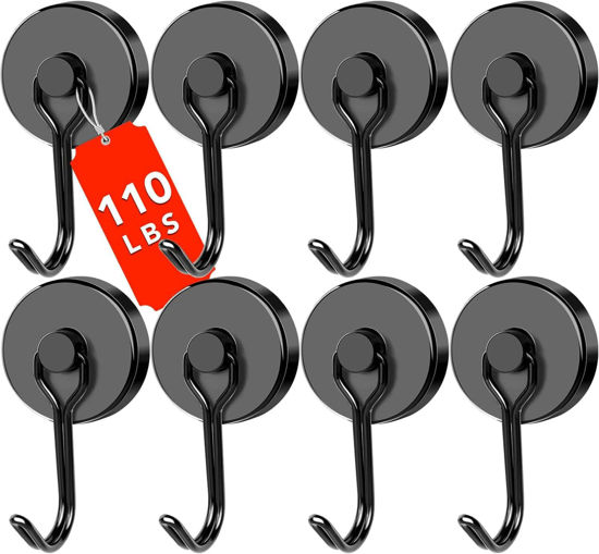 Picture of DIYMAG Black Magnetic Hooks, 110LBS Strong Magnetic Hooks Heavy Duty, Cruise Ship Essentials Magnet Hooks with Metal Hook for Hanging Refrigerator Home Kitchen Office, 8Pack