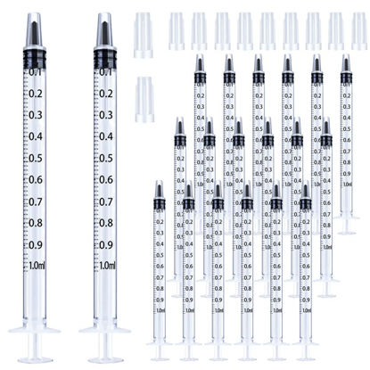 Picture of 20 Pack 1ml Syringe with Cap for Liquid, 1cc Plastic Small Syringes with Cover, Non-Sterile, No Needle