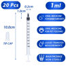 Picture of 20 Pack 1ml Syringe with Cap for Liquid, 1cc Plastic Small Syringes with Cover, Non-Sterile, No Needle