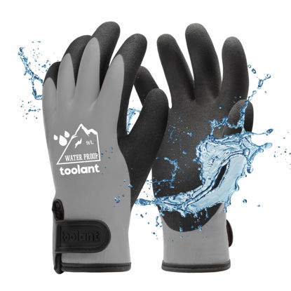 Picture of 100% Waterproof Gloves for Men and Women, Winter Work Gloves for Cold Weather, Touchsreen, Thermal Insulated Freezer Gloves, With Grip, Grey, Large