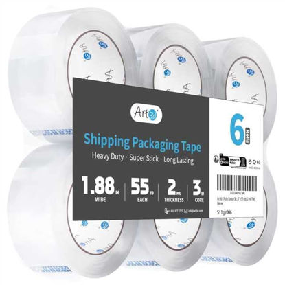 Picture of Art3d 6 Rolls Carton Sealing Tape Heavy Duty, Clear Packing Tape, 1.88" x 55 yds, 2 mil Thick