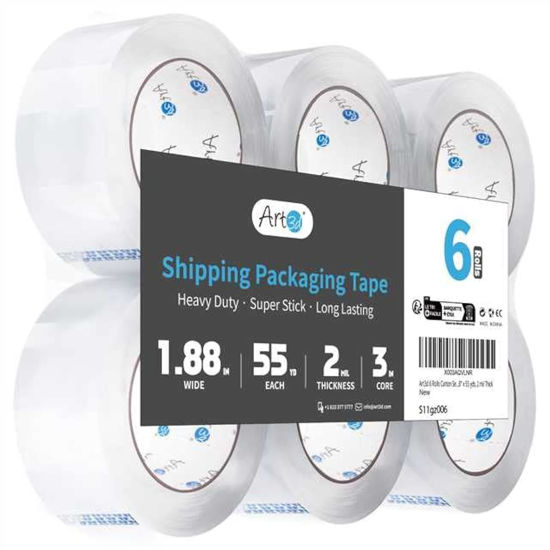 Picture of Art3d 6 Rolls Carton Sealing Tape Heavy Duty, Clear Packing Tape, 1.88" x 55 yds, 2 mil Thick