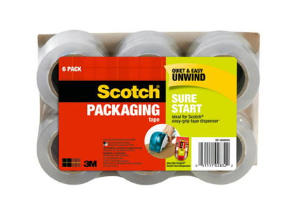 Picture of Scotch Sure Start Packing Tape, Clear, Quiet Unwind and Easy Start, 1.88 in. x 25 yd., 6 Tape Rolls