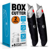 Picture of INTERNET'S BEST Premium Utility Knife Set | Retractable Box Cutter with Rubber Handle | Heavy-Duty Cutting for Cardboard, Carpet, Plastic | Retractable Blade | Includes 2 Razor Knives & Extra Blades
