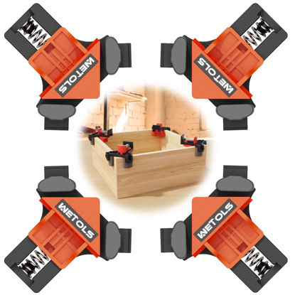 Picture of WETOLS Corner Clamp for Woodworking, 90 Degree Right Angle Clamp, Wood Clamps, 4Pcs Adjustable Spring Loaded Woodworking Clamp, Gifts for Dad, Birthday Gifts for Men, Photo Framing, Orange